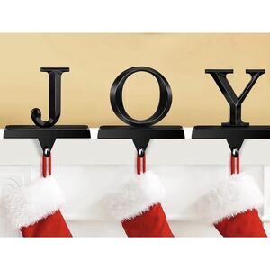 3 Christmas Stocking Holders Metal Mantel Stocking Joy Black